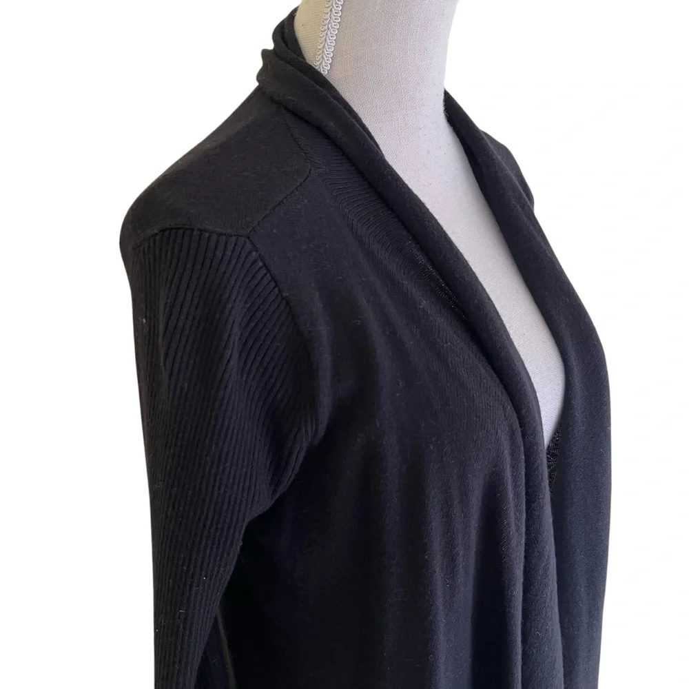 Leith Black Long Open Front Waterfall Cardigan XS